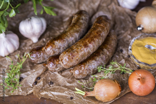 Homemade sausage of beef and venison