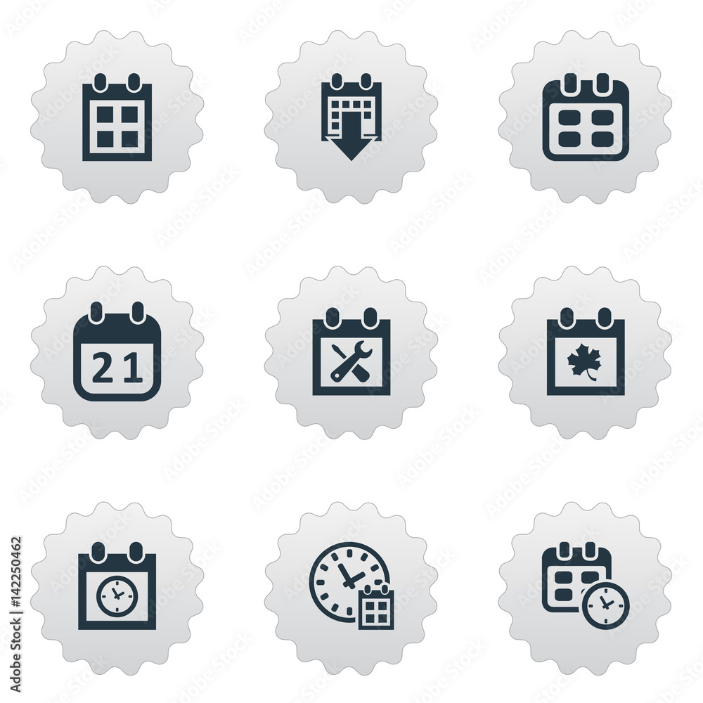 Vector Illustration Set Of Simple Date Icons. Elements Reminder, Event