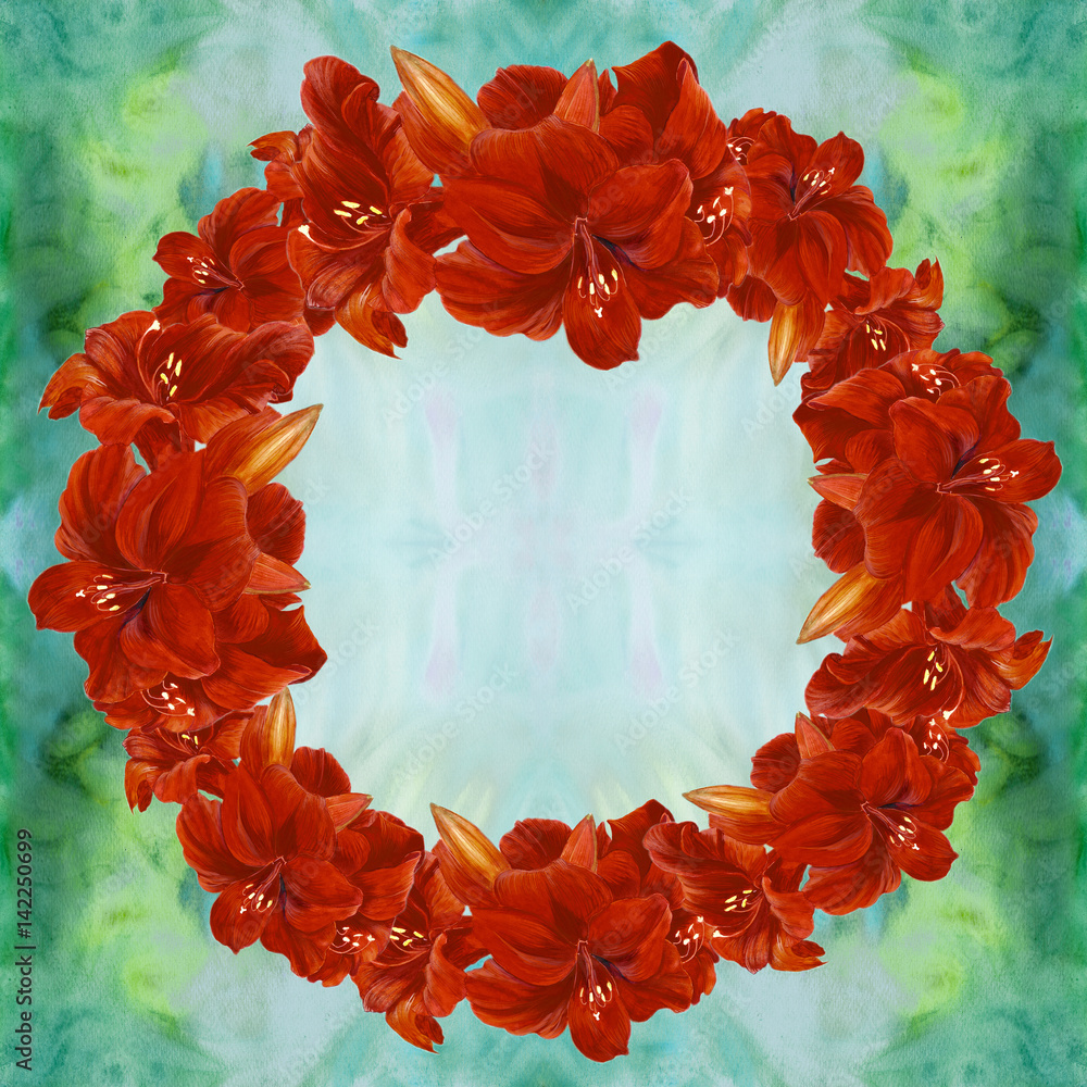 Amaryllis. Watercolor. Background image. Card.Wallpaper. Use printed
