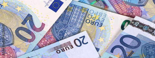 Euro Money Banknotes Different denominations abstract background.