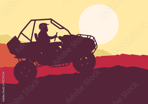 All terrain vehicle driver landscape with trees outdoor activity vector