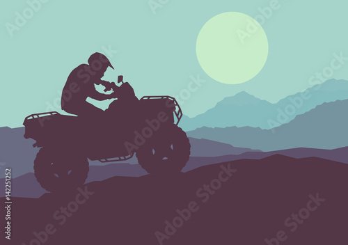 All terrain vehicle driver landscape with trees outdoor activity vector