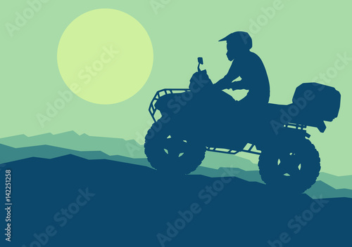 All terrain vehicle driver landscape with trees outdoor activity vector