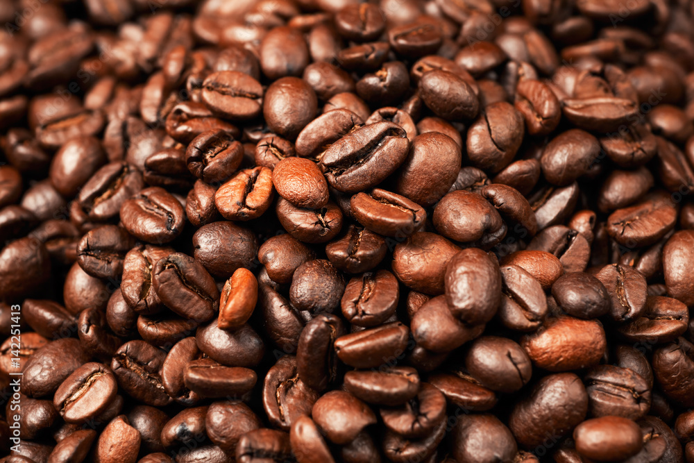 Coffee beans, close-up, black background Coffee beans, close-up, black background