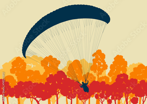 Paragliding jump landscape vector background for poster