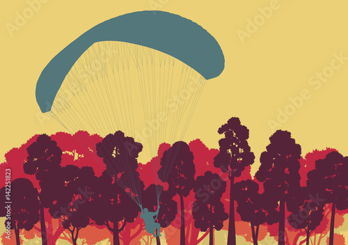 Paragliding jump landscape vector background for poster