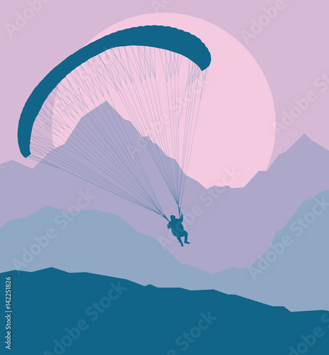 Fototapeta Naklejka Na Ścianę i Meble -  Paragliding jump landscape vector background for poster