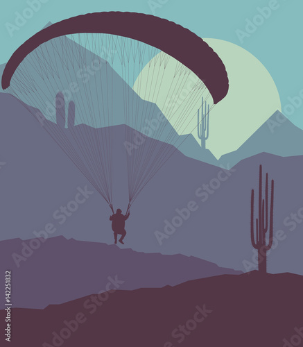 Paragliding jump landscape vector background for poster