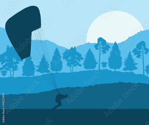Paragliding jump landscape vector background for poster