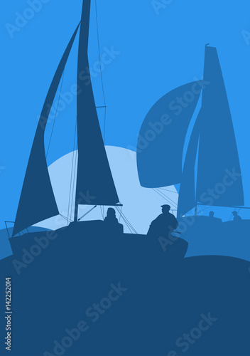 Yachts sailing regatta ocean landscape with sunset