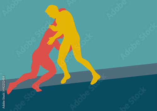 Wrestling active men fight action greek roman sport silhouette vector abstract