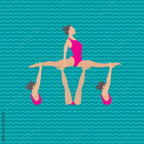 set of vector elements in the womens synchronised swimming illustration in flat style isolated on white background.