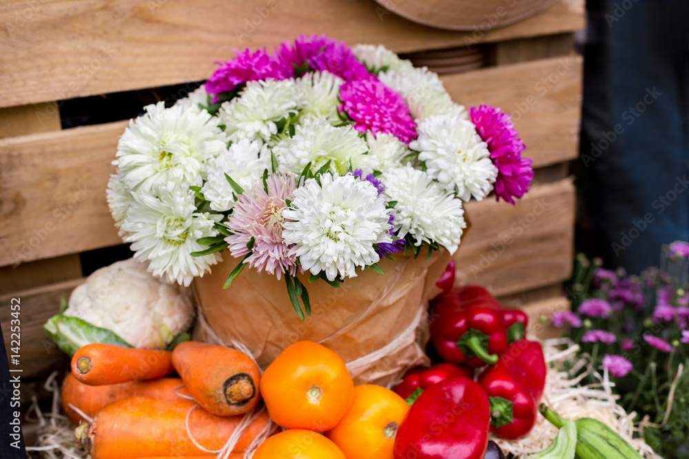 Organic farmers food market, fresh products