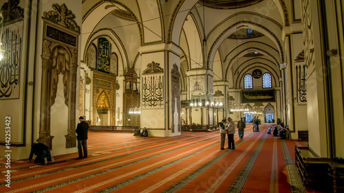 Edirne, Turkey - April 19, 2014: Interiors of The Old Mosque (Eski Cami) in Edirne