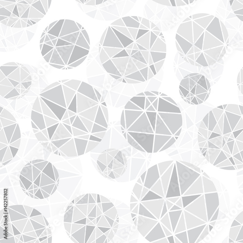 Vector Light Grey Geometric Mosaic Circles With Triangles Repeat Seamless Pat...