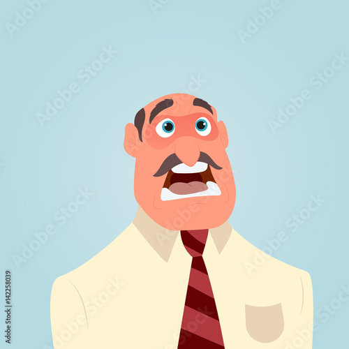 Businessman shocked or surprised with wide open mouth, for emotion expression concept design. Vector flat illustration
