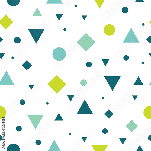 Vector Blue and Green Vintage Geometric Shapes Seamless Repeat Pattern Backgr...
