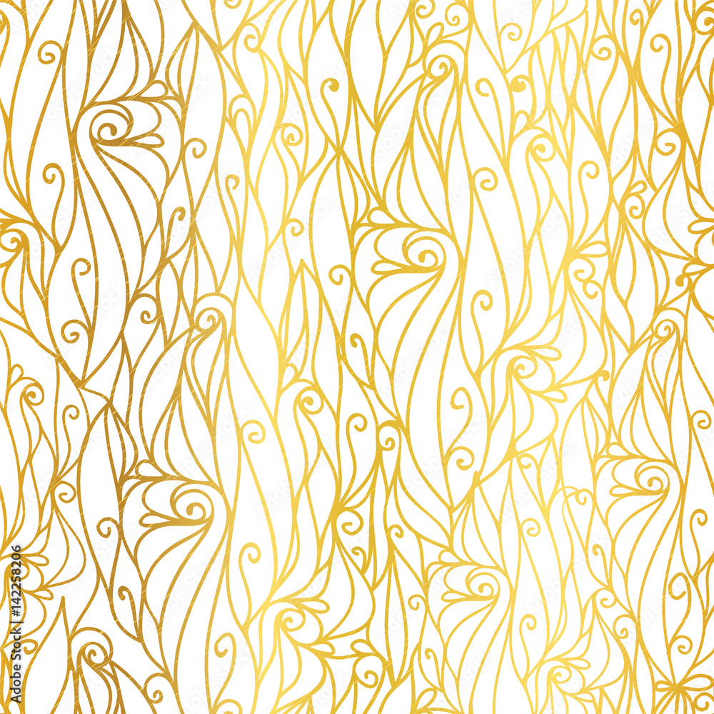 Vector Golden White Abstract Scrolls Swirls Seamless Pattern Background.  Great for elegant gold texture fabric, cards, wedding invitations, wallpaper.  Stock Vector | Adobe Stock