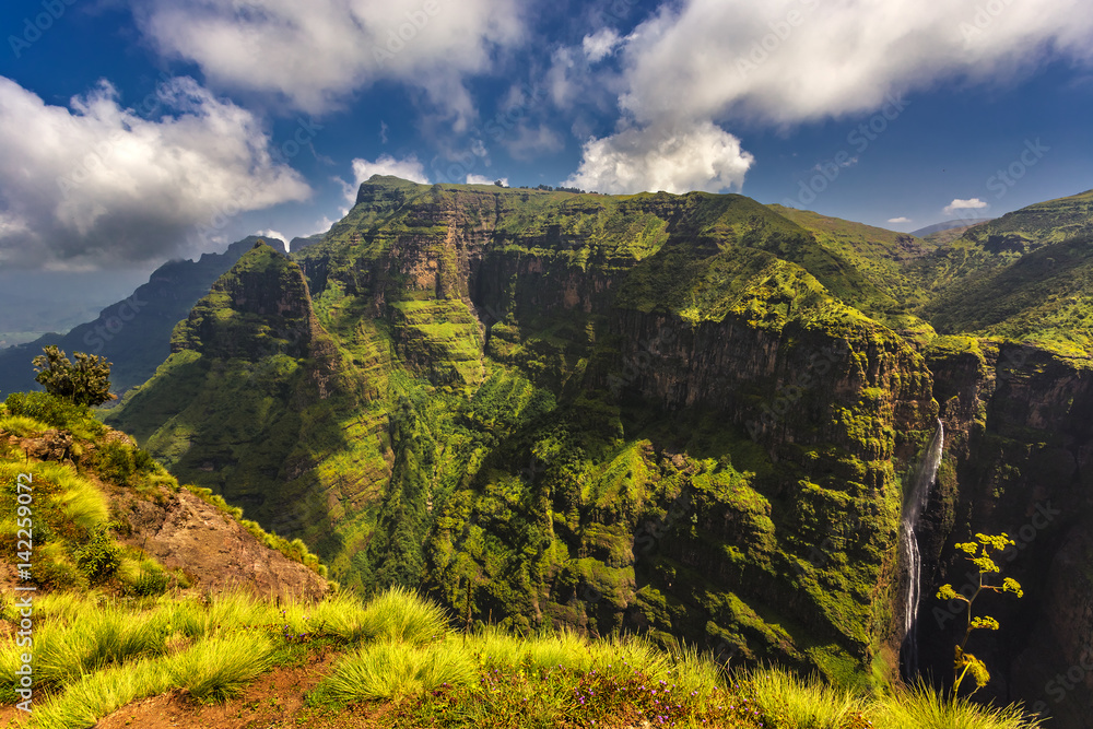 Fototapeta premium Ethiopia. Simien Mountains National Park. Jinbar waterfall