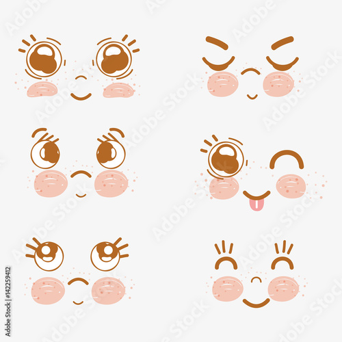 kawaii set funny faces icon
