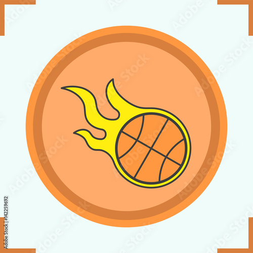 Burning basketball ball color icon