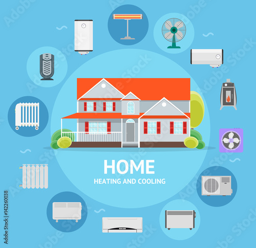 Heating and Cooling House Concept. Vector