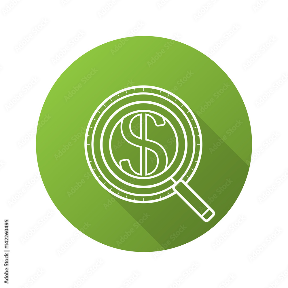 Money search flat linear long shadow icon Money search flat linear long shadow icon