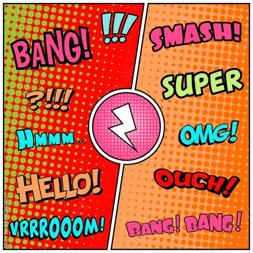 Abstract creative concept vector comic pop art style blank, layout template with clouds beams and isolated dots background. For sale banner, empty speech bubble set, illustration halftone book design.