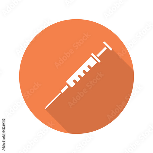 Syringe with needle. Flat design long shadow icon