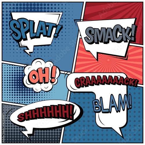 Abstract creative concept vector comic pop art style blank, layout template with clouds beams and isolated dots background. For sale banner, empty speech bubble set, illustration halftone book design.