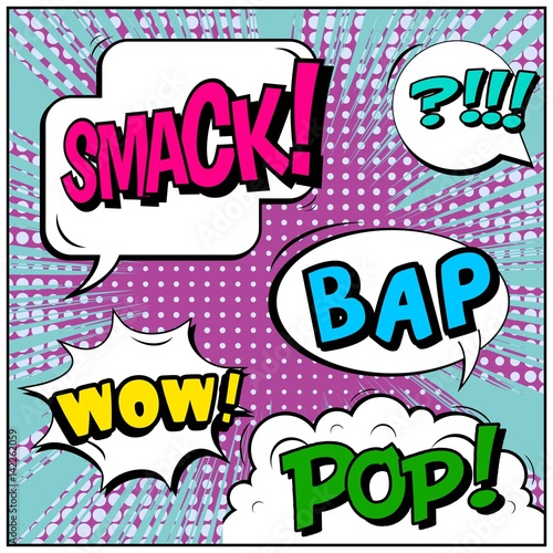 Abstract creative concept vector comic pop art style blank, layout template with clouds beams and isolated dots background. For sale banner, empty speech bubble set, illustration halftone book design.