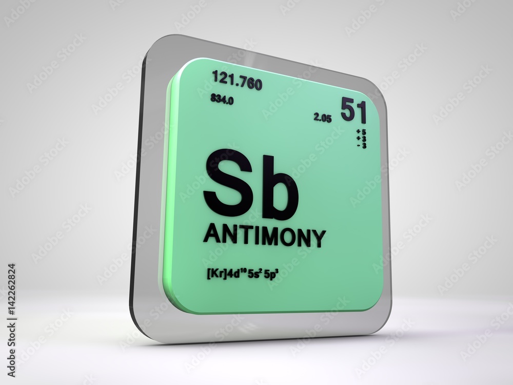 Antimony - Sb - chemical element periodic table 3d render Antimony - Sb - chemical element periodic table 3d render