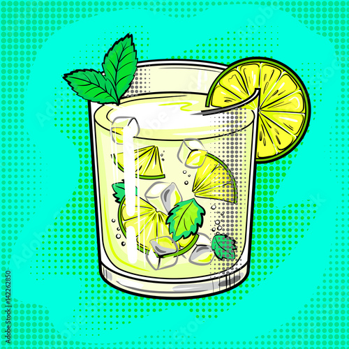Mojito cocktail pop art vector illustration