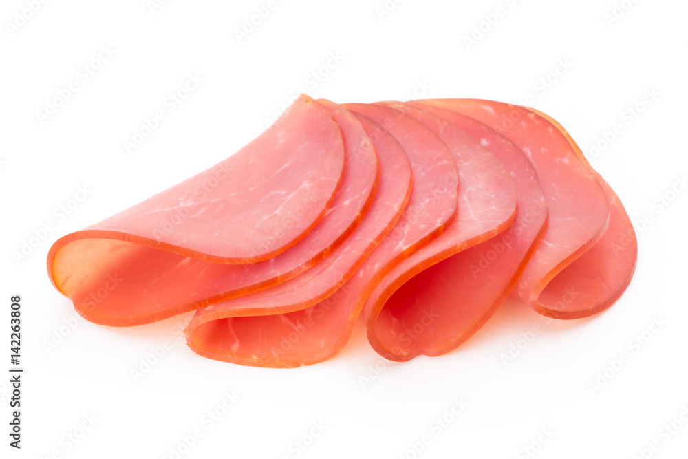 Pork ham slices isolated on white background. Pork ham slices isolated on white background.