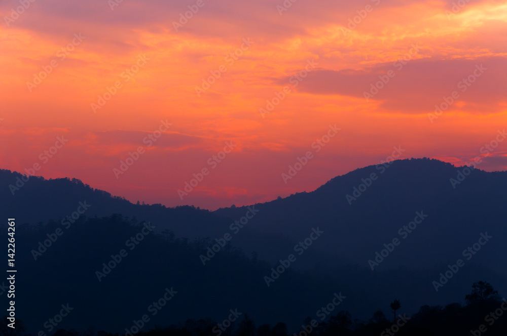 Sunset view landscape with layer mountain at north of Thailand