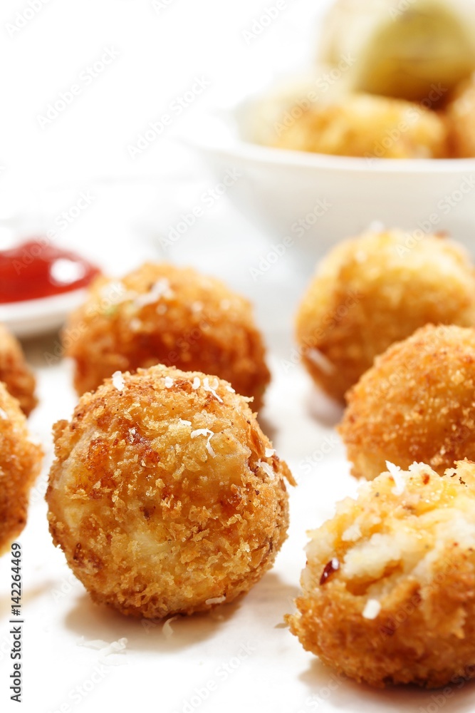 Mashed Potato Cheese balls / Croquette - Bread crumbed fried food roll Mashed Potato Cheese balls / Croquette - Bread crumbed fried food roll