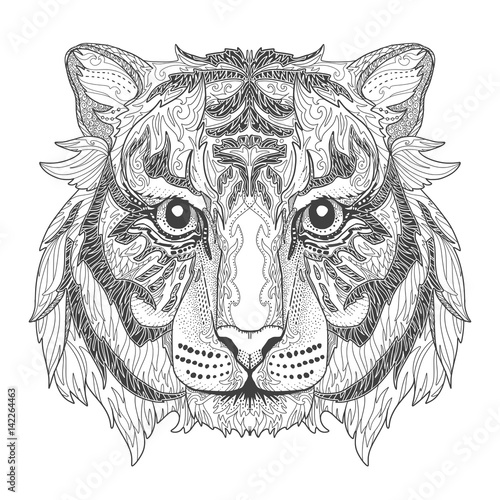 Fototapeta Naklejka Na Ścianę i Meble -  Doodle coloring book with tiger head.