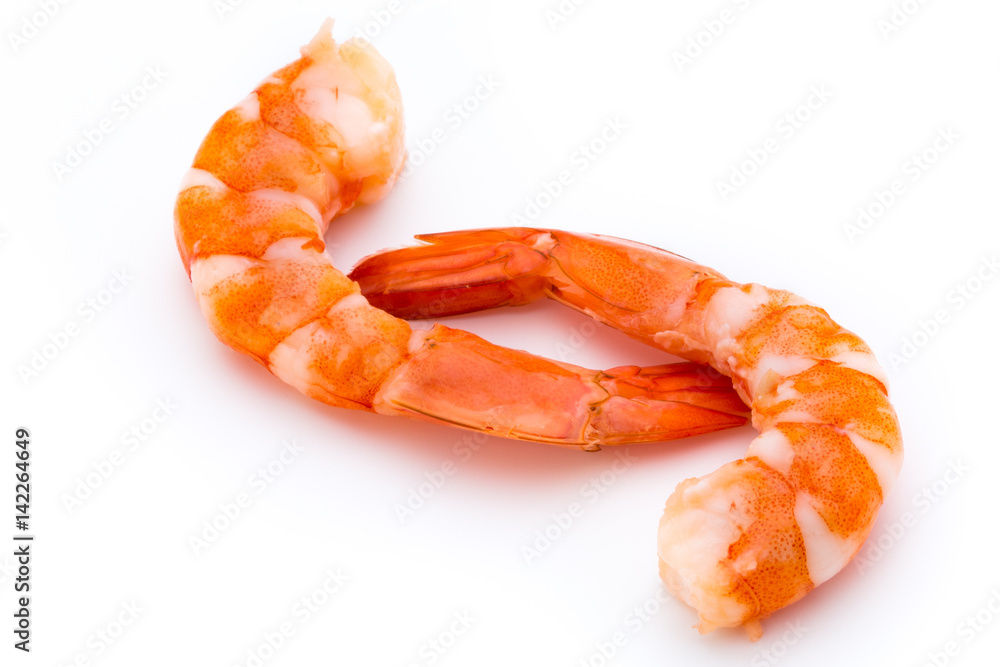 Steamed tiger shrimp isolated on white background.