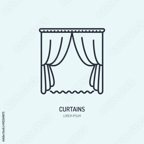 Curtains line icon, home textile cleaning logo. Jalousie store flat sign, illustration for fabric shop.