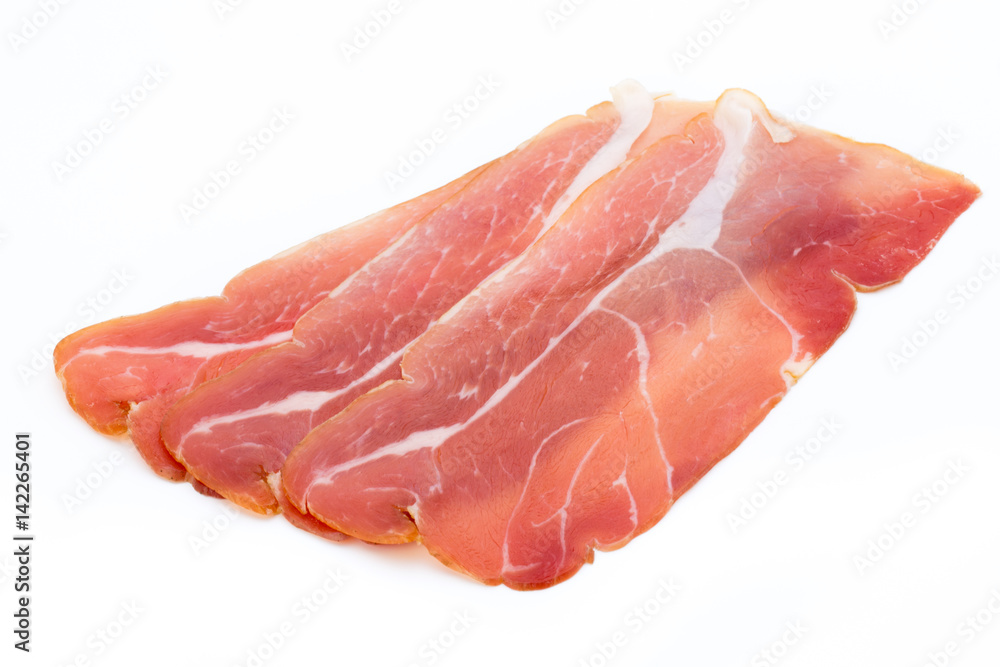 Pork ham slices isolated on white background. Pork ham slices isolated on white background.