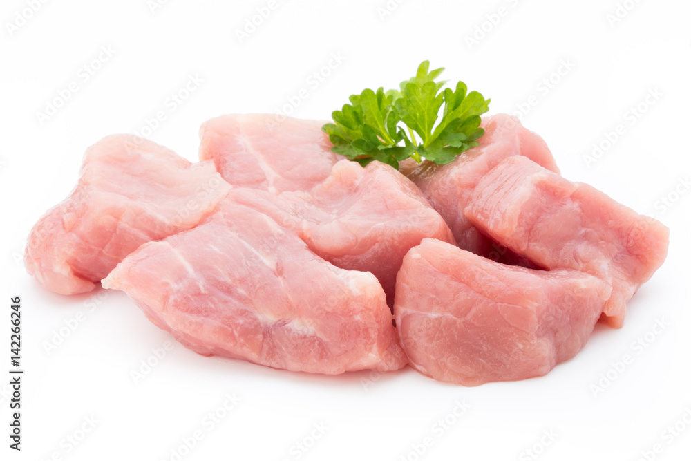 fresh meat on slice on the white background. fresh meat on slice on the white background.