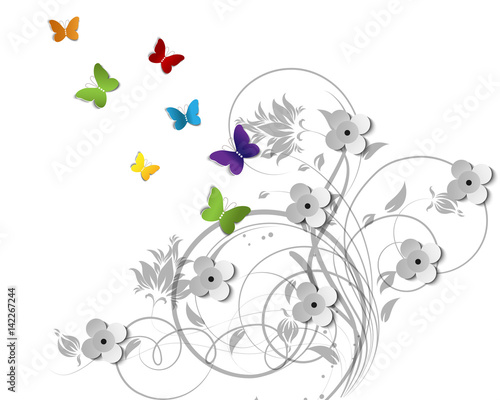 Abstract floral theme with butterflies  for design