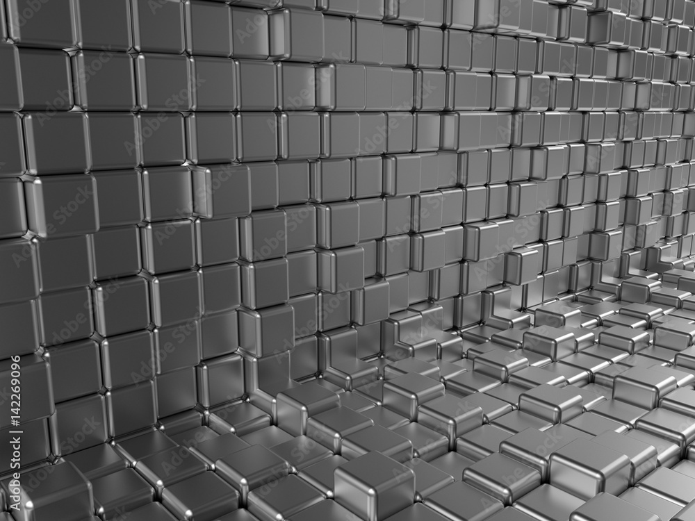 Obraz premium 3D render - metallic abstract cube background