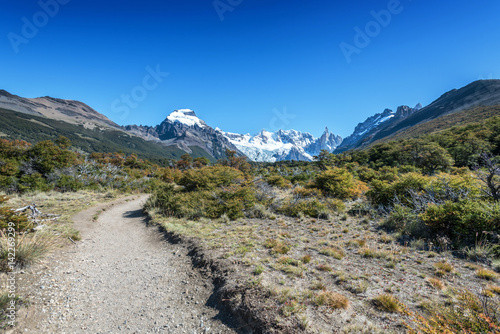 Hiking trail at he Patagonian landscape at El Chalten, Argentina, on the way to Laguna Torre