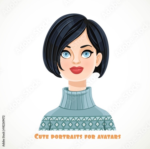 Cute young brunette woman portrait for avatar isolated on a white background