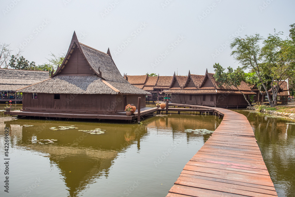 SAMUT PRAKAN, THAILAND, MARCH, 6, 2017 - Floating Market in Ancient City Park, Muang Boran, Samut Prakan province, Thailand