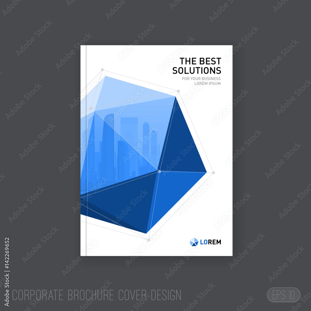 Corporate brochure cover design template with lowpoly 3d solid. Corporate brochure cover design template with lowpoly 3d solid.