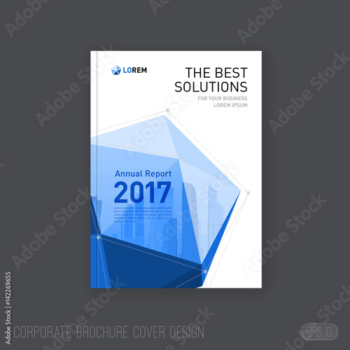 Corporate brochure cover design template with lowpoly 3d solid.