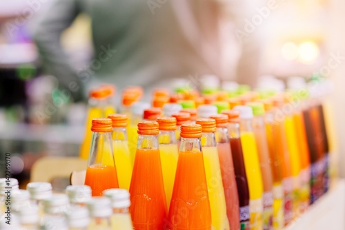 Bottles of different fruit juice