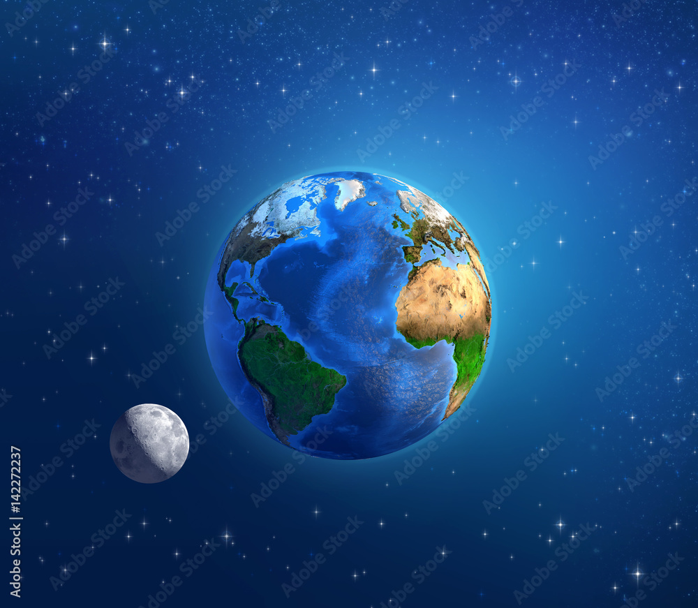 Fototapeta premium Planet Earth and moonlight in deep space